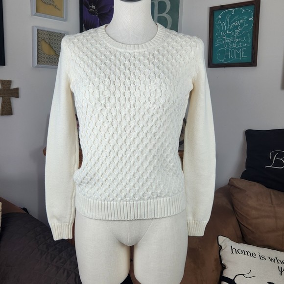 GAP Factory Sweaters - Gap Factory Honeycomb Crew Neck Ivory Frost Sweater S